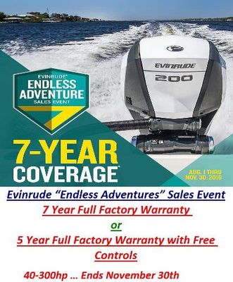 Evinrude G1 and G2 Models ..  ..7 Year Full Factory Warranty .. or .. 5 Year Full Factory Warranty with Free Controls .. 40-300hp ... Ends November 30th - main image